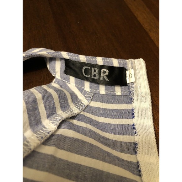 CBR Women Small Blue White Striped High Neck Sleeveless Romper Jumper Shorts - Picture 6 of 8